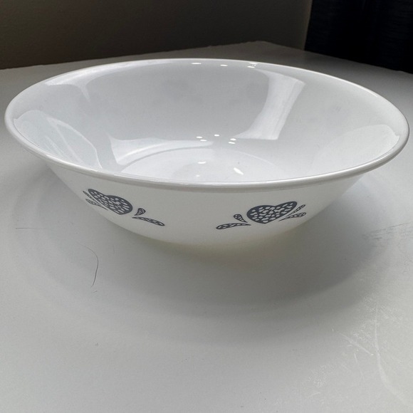 Corelle Other - Corelle Corning Folk Stitch Blue Hearts White Serving Bowl Vitrelle USA Made